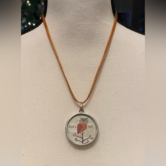 PICK UP STICKS double sided Pendant/Necklace; Owl/Peacock Design; NWOT - Picture 1 of 5